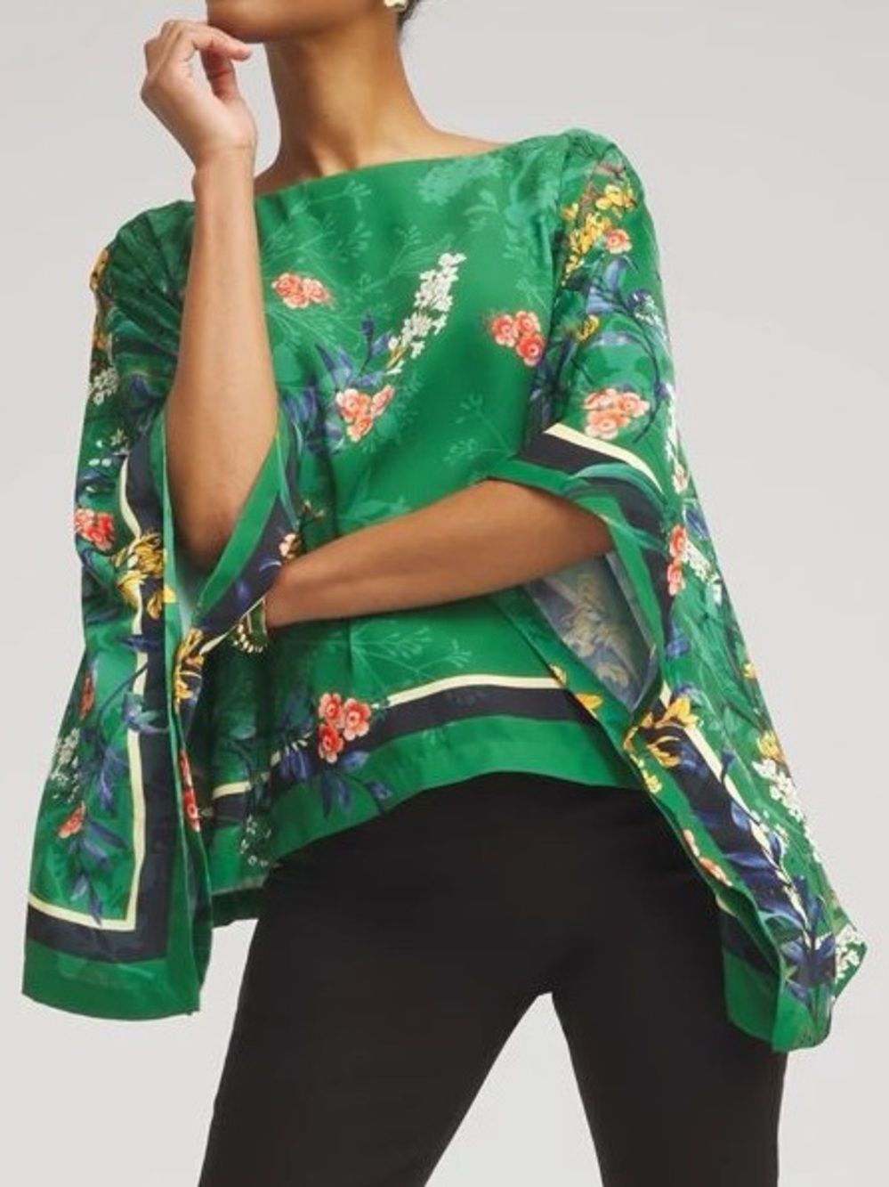 NWT Chico's Floral Poncho in Verdant Green L/XL